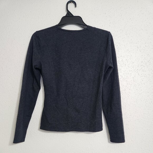 EP Yaying Women's Black V-neck Wool Top Size 3(S) Long Sleeve 3 button Faux Wrap - Picture 5 of 7